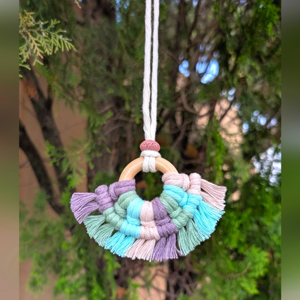 Macrame Diffuser Rearview Mirror Car Charm with Lava Bead
